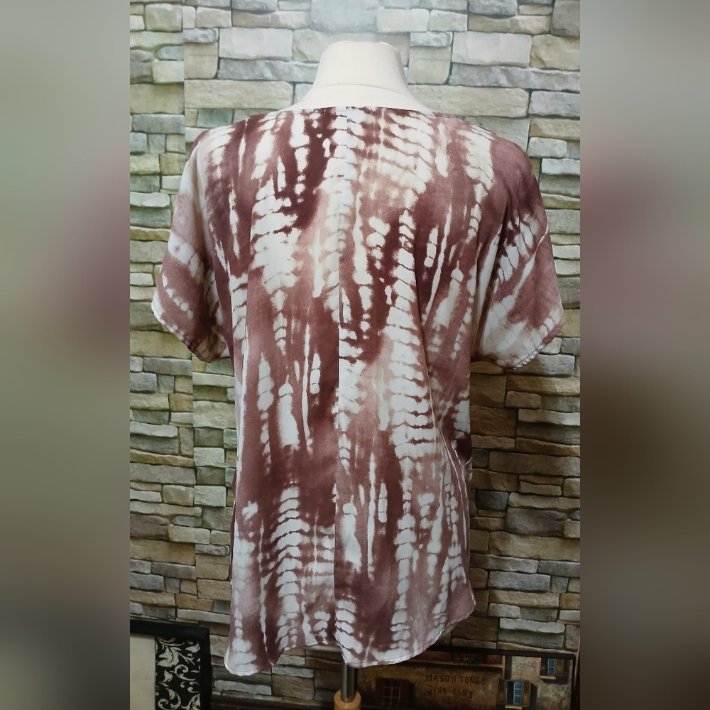 West Kei Large Mauve White Tie Dye Blouse Crop Twist Front - Picture 2 of 4